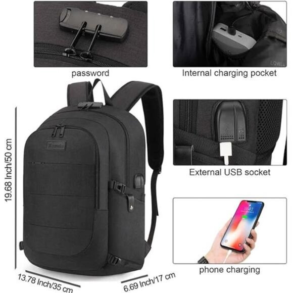 Travel Laptop Backpack Water Resistant Anti-Theft Bag with USB Charging - Picture 9 of 14